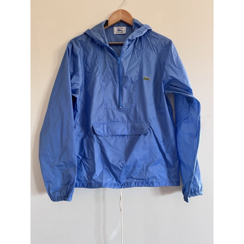 Vtg IZOD Lacoste Jacket Men's Small Nylon 1/4 Zip Rain Windbreaker Hooded Pocket